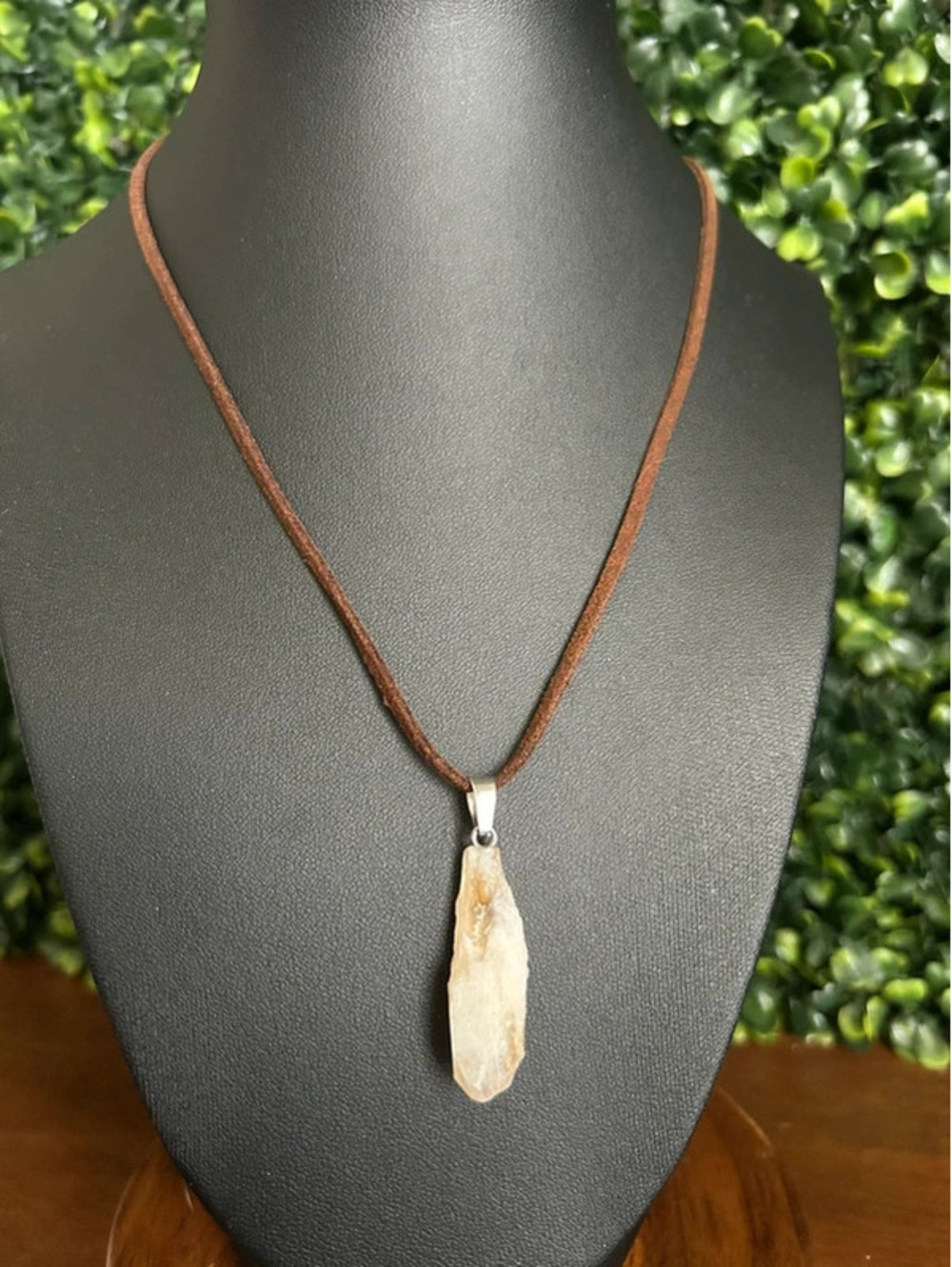 Raw Natural Citrine Quartz Pendant Necklace Brown Suede Cord